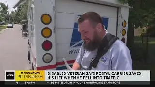 Disabled veteran says postal carrier saved his life when he fell into traffic