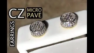 CZ Micro Pave Screw Back Earrings 2-Tone 8MM Round - blingcartel.com
