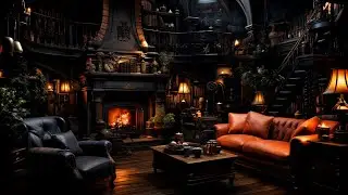 Reading Room Fireplace And Rain Sounds - Your Oasis Of Calm | Music For Stress Relief & Deep Sleep