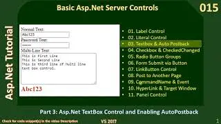 Basic Controls | Part 3 - Textbox Control & AutoPostback | Asp Net Tutorial #015