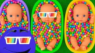 Full of 3 Rainbow BathTubs Candy with M&M's & Magic Slime Cutting Video