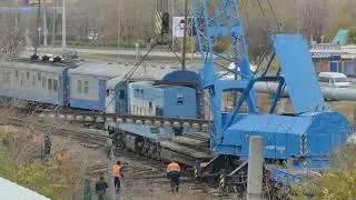 ЖД кран ЕДК-500 и распределитель баласта USP 2005 SW Plasser&Theurer в работе