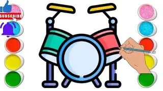 Simple and easy drum set drawings:step by steps painting colouring and drawing for kids and beginner