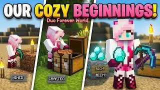 Minecraft Relaxing Longplay 🌸 Cozy Chaos Duo | Episode 1 | Modded Survival (With Commentary)