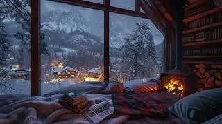 Relaxing Snowy Evening Ambience with Warm Piano Lounge | Soft Music for Focus