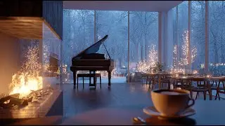 Beautiful Winter Coffee Time | Relaxing Jazz Piano & Warm Fireplace Ambience for Focus and Study