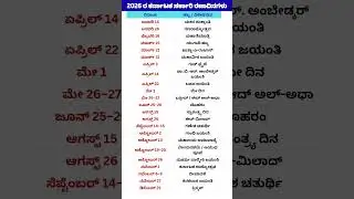 2026 ರ ಕರ್ನಾಟಕ ಸರ್ಕಾರದ ರಜೆಗಳ ಪಟ್ಟಿ | Karnataka 2026 Government Holidays List #KarnatakaHolidays2026