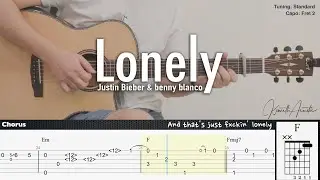 Lonely - Justin Bieber & benny blanco | Fingerstyle Guitar | TAB + Chords + Lyrics