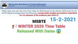 📢 MSBTE Winter 2020 Time Table Released With Dates 😱 | Latest Updates