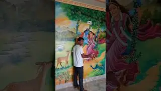 Radha Krishna wall painting|| Krishna wall art|| Krishna wall painting tutorial||