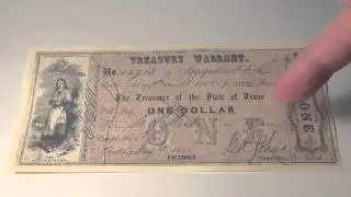 1862 $1 State of Texas Treasury Warrant Note