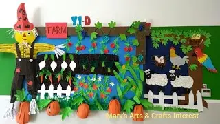 FARM Theme Display Board l Primary l Scarecrow l Paper Crafts Vegetables and Fruits