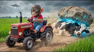 Monkey DLuffy Farm Turns CHAOTIC 🐒🚜 | Smart Monkey Rescues Cow Trapped by Rocks