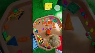 Tuff Tray Construction theme  #kids #earlychildhoodeducation #tufftray #magnatiles