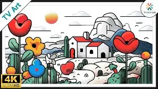 Playful Southwest Desert | Minimal Illustration Art | Frame TV Art | Bright Wall Art | 2Hrs 4K
