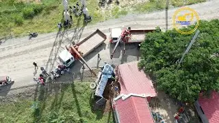 5 Ton Dump Truck Accident With Broken Tires Overturned And Recovery By 2 Truck Cranes