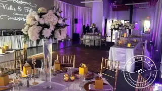 Syracuse Wedding Reception Room Transformation with Elegant Uplighting & Monogram Projection