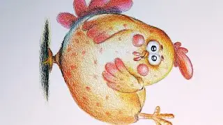 How to draw cute chicken with colored pencil on paper step by step 
