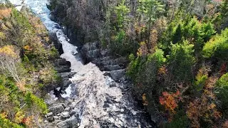 Awesome Autumn Aerial Views of Amazing Liscomb River Falls and Fish Ladder | Cinematic 4K UHD