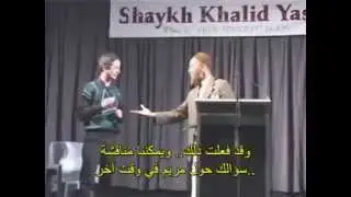 Virgin between Khalid Yasin and Christians debate with a Christian