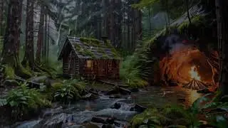 Rain Falling on a Cozy Log Cabin Porch 🌲 Night Forest Sleep Sounds&rdquo;