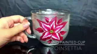 Poinsettia. Hand Painted Coffee Cup. Glass Painting. Christmas theme