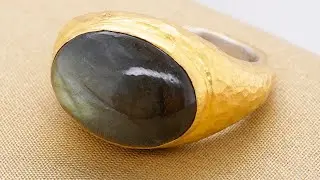 Large, Oval, Domed Statement Cocktail Labradorite Ring in 24kt Gold and Silver Handmade in Istanbul
