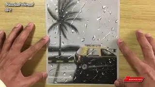 Rainy season drawing With Oil Pastels ! Oil Pastels Drawing ! Water Drops Drawing