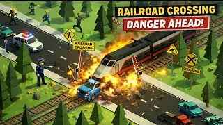 Train vs Cars at Railroad Crossing 😱 | Danger Ahead Crash Gameplay