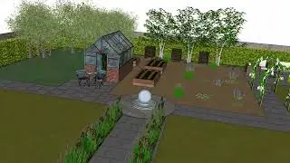 Contemporary formal garden, with kitchen garden, plant house, Cornish slate water feature, Goring