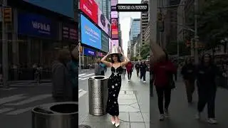 Fashion Model Wears Trash Bin Lid as Hat in Times Square | Funny NYC Street Style Show