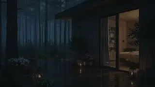NO ADS | Rainy Night Cabin Ambience 🌧️Soft Piano Music for Deep Sleep, Relax | RAIN SOUDS