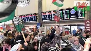 Pro-Palestinian Protesters Cardiff Central Train Station