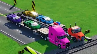 TRANSPORTING BUS, POLICE CAR, DUMP TRUCK, BOX TRUCK, FIRE TRUCK WITH SCANIA TRUCK - FS22