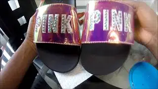 How To DIY Rhinestone Bling Victoria's Secret Pink Slides In Less Than 10 Minutes-GLAM SLIDES!