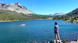 Stunning alpine scenery along Highway 120 at Tioga Lake in Yosemite