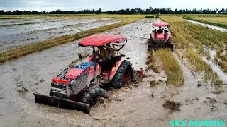 Unexpected Tractor Rotavator Muddy Field, Rotavator Sinking Mud Underwater, Extreme Tractor Mudding