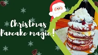 Christmas Red Velvet Pancakes 🎄 | Chantilly Cream Stacked Pancakes with Nuts & Fruits