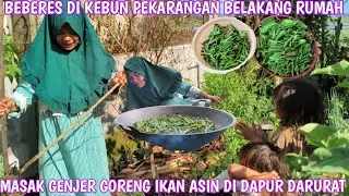 BEBERES KEBUN PEKARANGAN BELAKANG RUMAH MASAK GENJER TUMIS TAUCO GORENG IKAN ASIN DI DAPUR DARURAT 