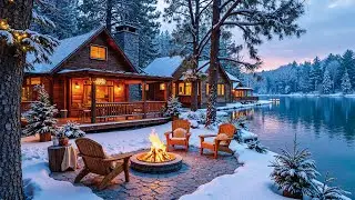 Snowfall Piano Music on the Winter Riverbank ❄️🔥 Fireplace Sounds with Blizzard for Work & Study