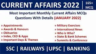 Monthly Current Affairs January 2022 English | Current Affairs January 2022 | MCQ Questions.