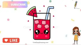 How to Draw a Cute Glass of Juice _ Watermelon Drink for Kids Step by Step