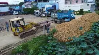 Up New Project Filling Land Delete Pond Pink Day1 Complete To Develop City by Dozer with dump truck