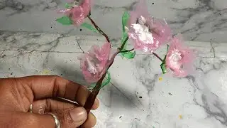 # plastic bottle and carry bag making flower craft ideas 🌸💮#viral #diy ##craftyhome 