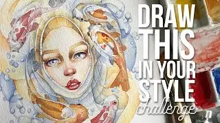 Акварельная девушка и радужные карпы. Челендж 