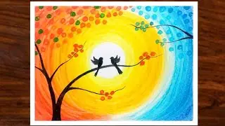 How to Draw Love Birds Scenery | Easy Drawing Dramatic Scenery | Valentines Day Special Drawing
