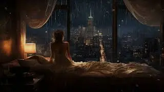 Sleeping Beauty Paradise in the City. Enchanted Night A girl lost in dreamland by the rainy window.