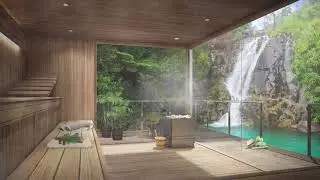 Private Sauna Ambience with Waterfall View for Wellness, Meditation and Sleep &ndash; Ambient Water Sounds