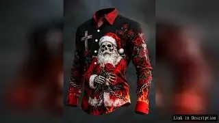 Gothic Christmas Skull Print Men's Long-Sleeve Shirt with Santa Claus Skull Print - Casual Fit for C