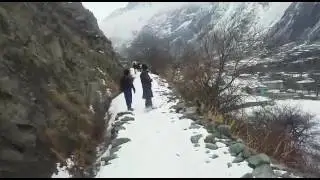 Walking in heavy snow fall at Bagrote valley gilgit pakistan